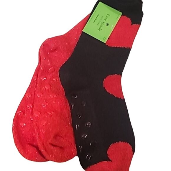 Kate Spade Valentine's Day 2-PK Plush Heart Logo/Solid Crew Sock - Picture 8 of 8